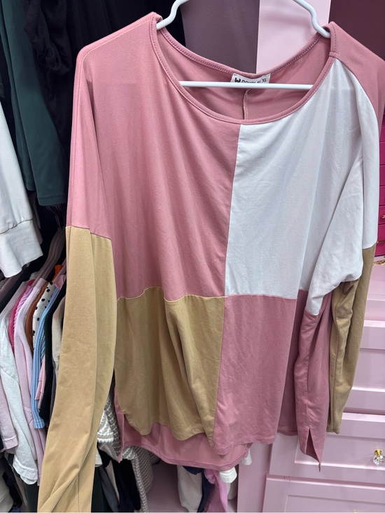 Tops - Colorblock Long-Sleeve Top in Pink, Cream & Tan